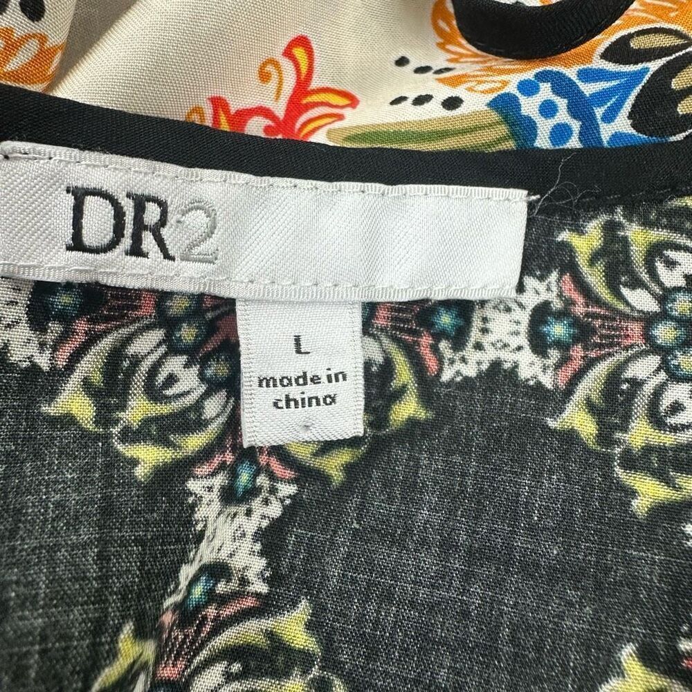 DR2 Women's L Printed Hankerchief Tank Orange Blue Paisley Medallion Boho Artsy - Picture 3 of 7
